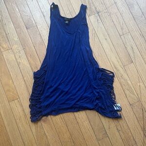 Blue Fringe Muscle Tee Tank Top